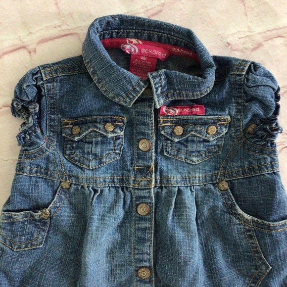 Ecko Red Blue Button Down Denim Dress - Size 6 Months - Picture 3 of 7